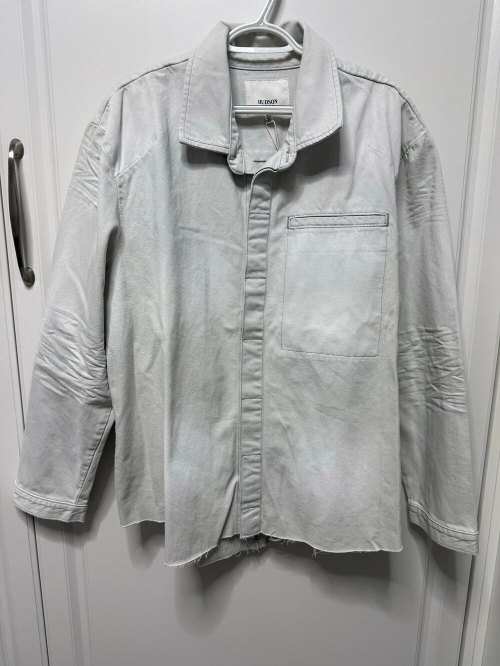 Hudson Jeans off-white stretch twill long-sleeve cotton workshirt raw hem XL NWT